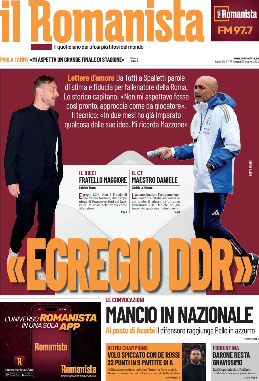 anteprima della prima pagina di il-romanista del 18/03/2024