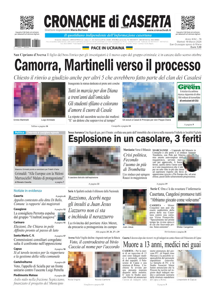 anteprima della prima pagina di cronache-di-caserta del 19/03/2024