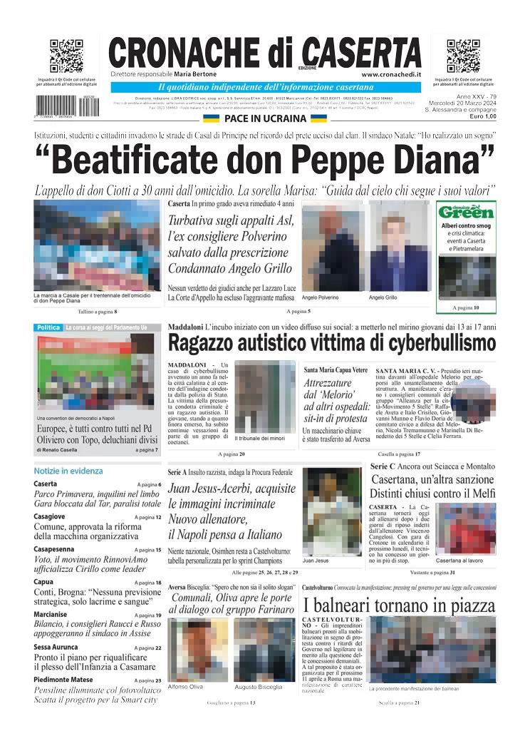 anteprima della prima pagina di cronache-di-caserta del 20/03/2024