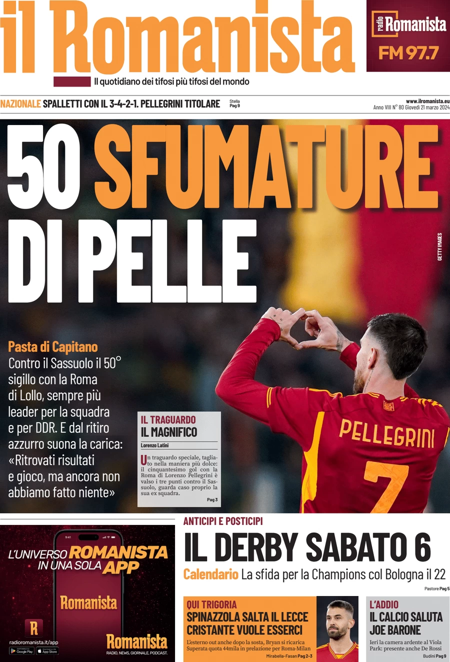 anteprima della prima pagina di il-romanista del 20/03/2024
