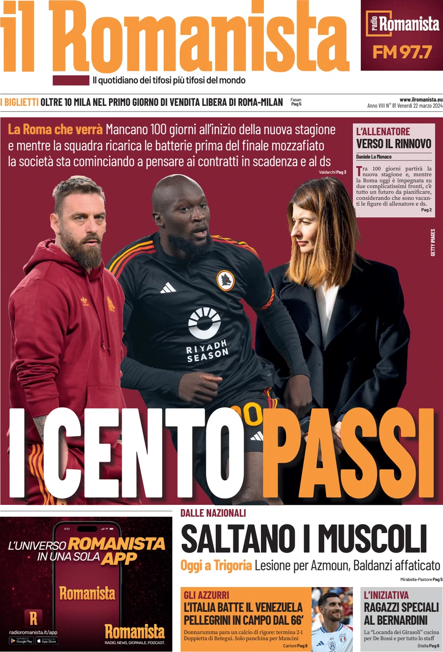 anteprima della prima pagina di il-romanista del 22/03/2024