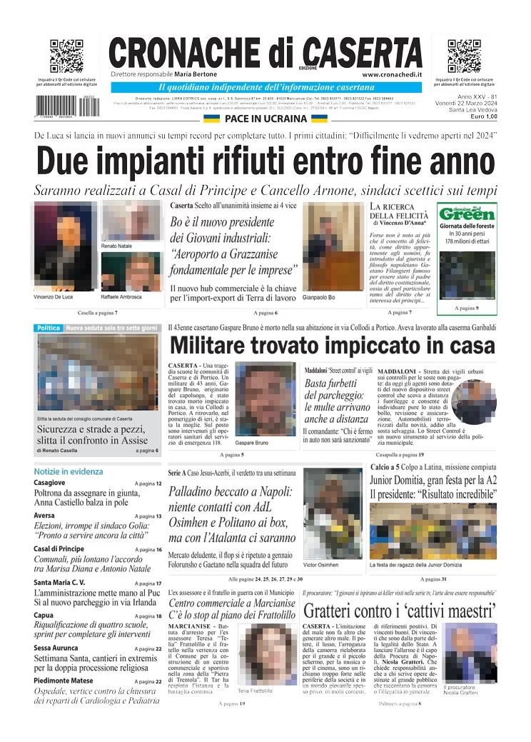 anteprima della prima pagina di cronache-di-caserta del 22/03/2024