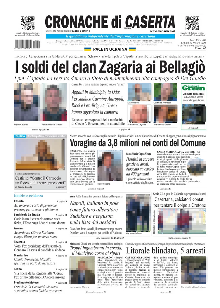 anteprima della prima pagina di cronache-di-caserta del 23/03/2024