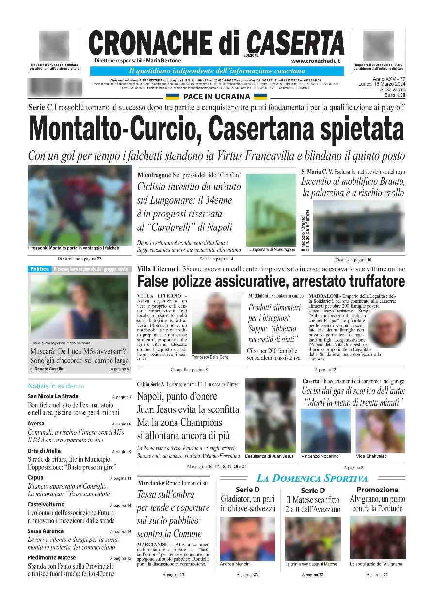 anteprima della prima pagina di cronache-di-caserta del 24/03/2024