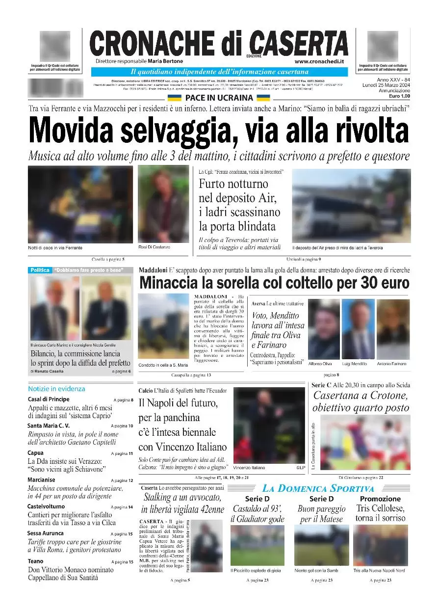 anteprima della prima pagina di cronache-di-caserta del 25/03/2024
