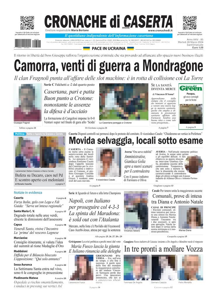 anteprima della prima pagina di cronache-di-caserta del 26/03/2024