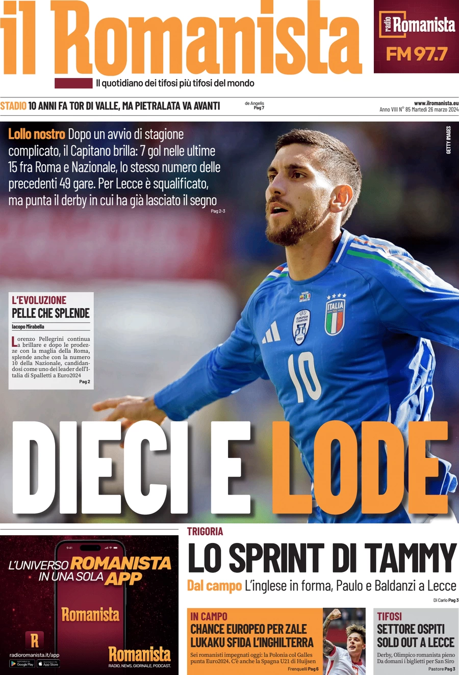 anteprima della prima pagina di il-romanista del 26/03/2024