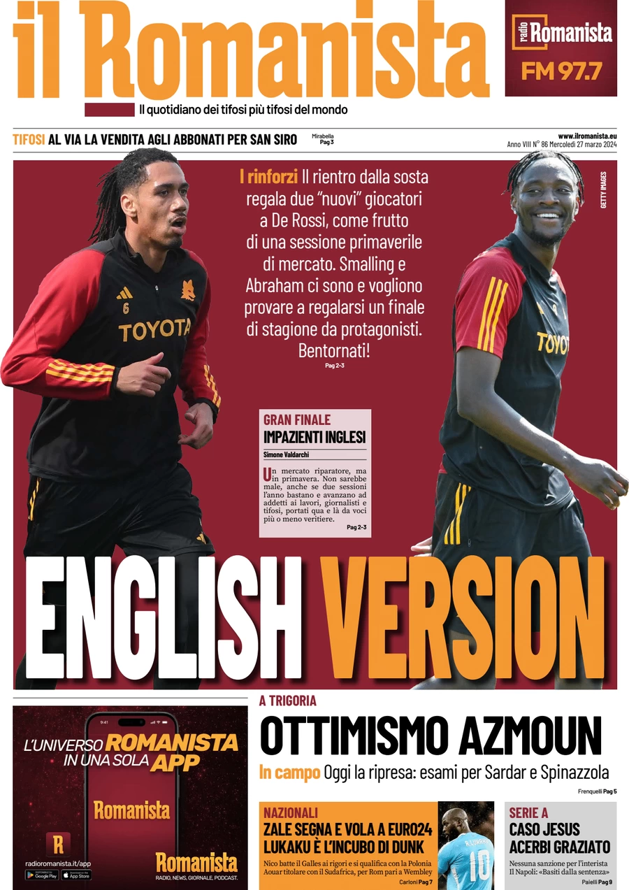 anteprima della prima pagina di il-romanista del 27/03/2024