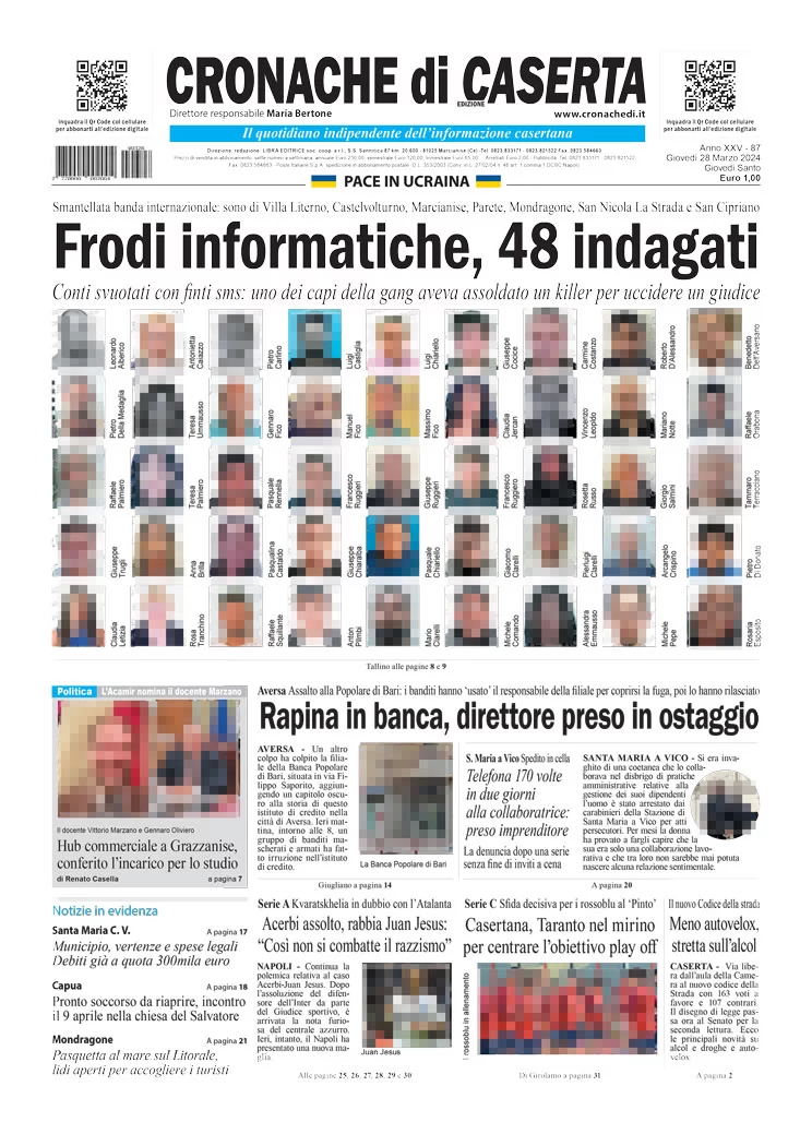 anteprima della prima pagina di cronache-di-caserta del 28/03/2024