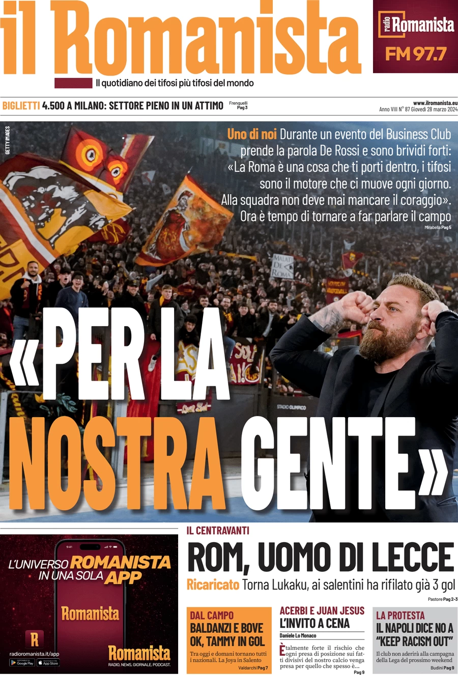 anteprima della prima pagina di il-romanista del 28/03/2024