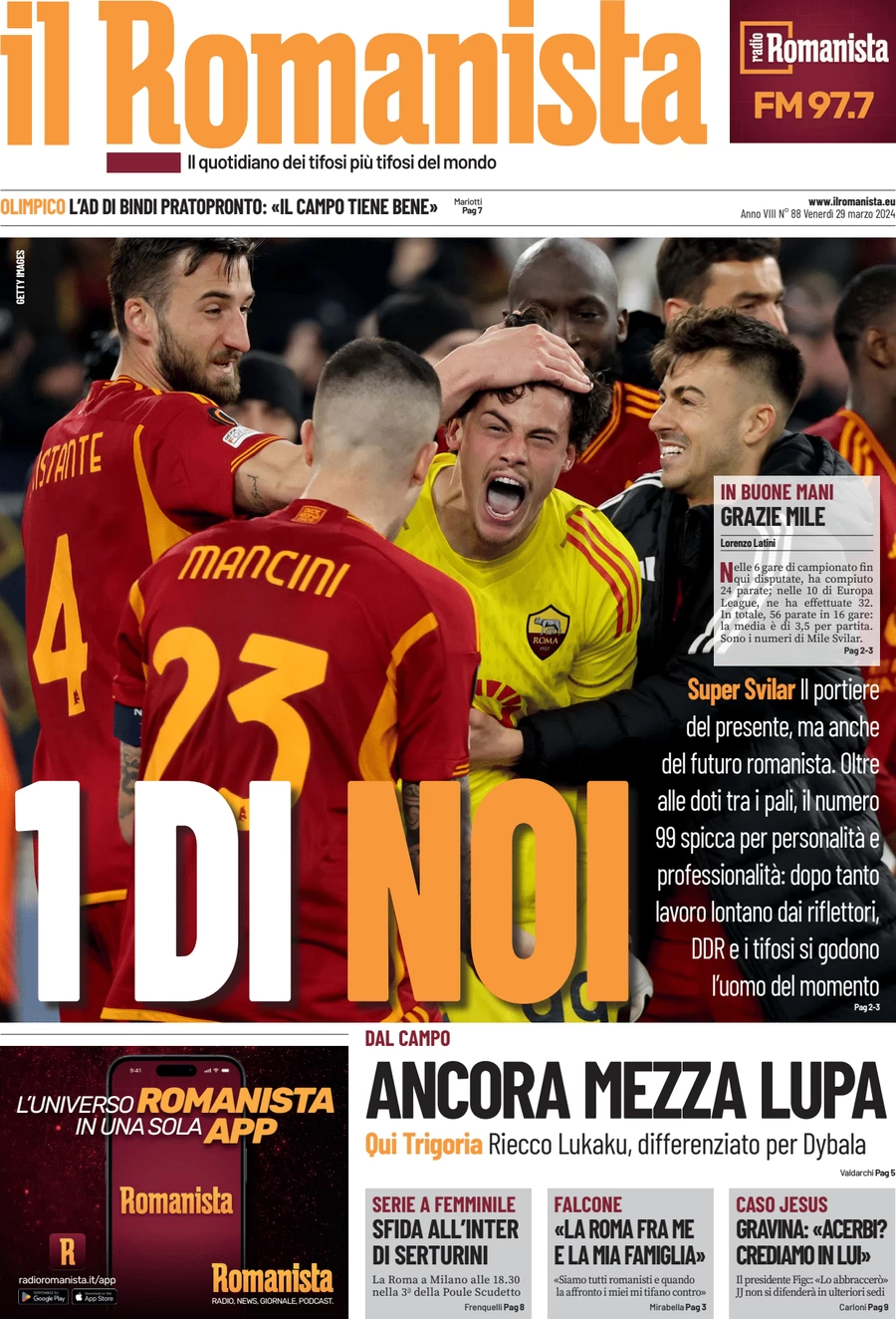 anteprima della prima pagina di il-romanista del 29/03/2024