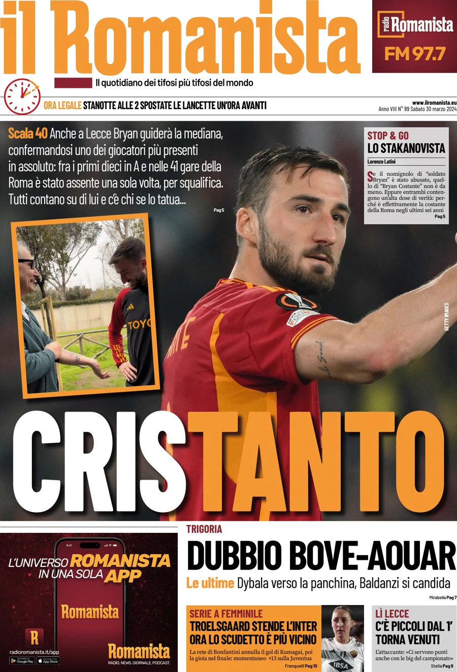 anteprima della prima pagina di il-romanista del 30/03/2024