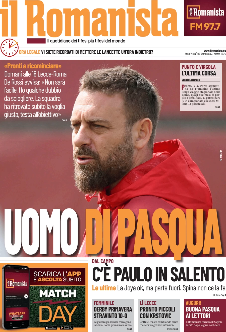 anteprima della prima pagina di il-romanista del 31/03/2024