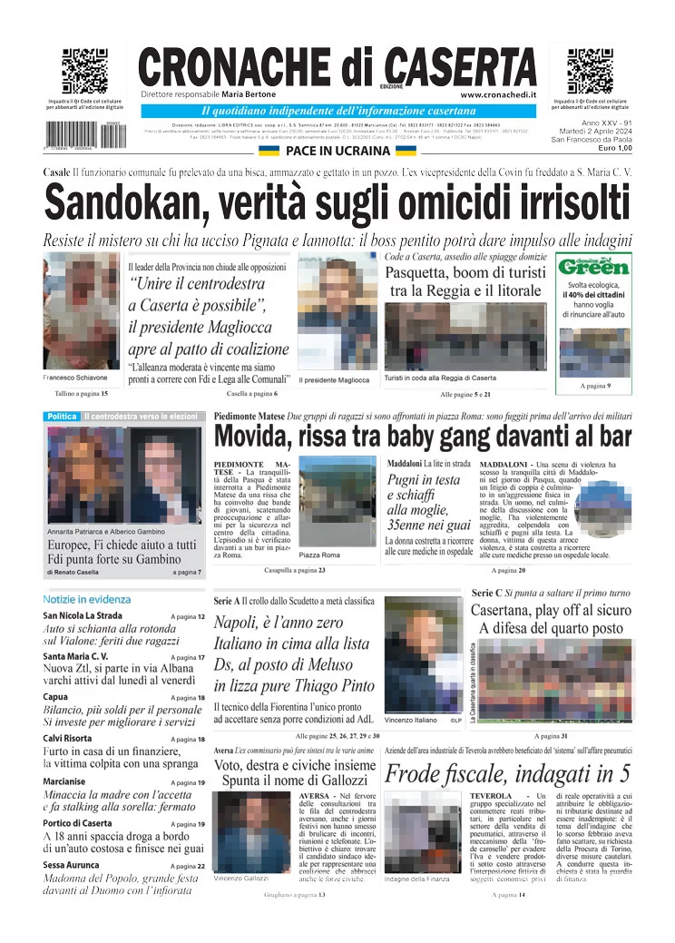 anteprima della prima pagina di cronache-di-caserta del 02/04/2024