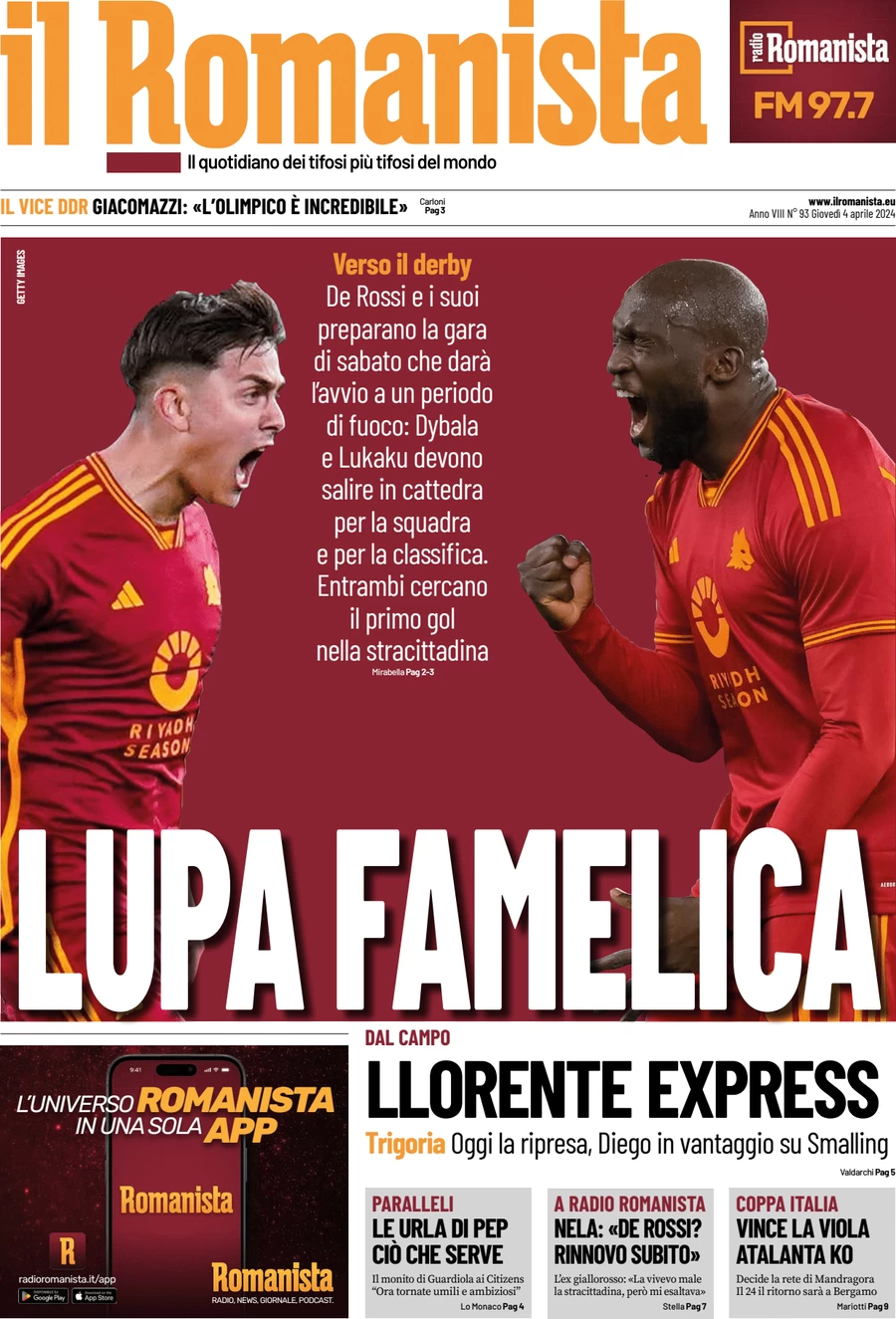 anteprima della prima pagina di il-romanista del 04/04/2024
