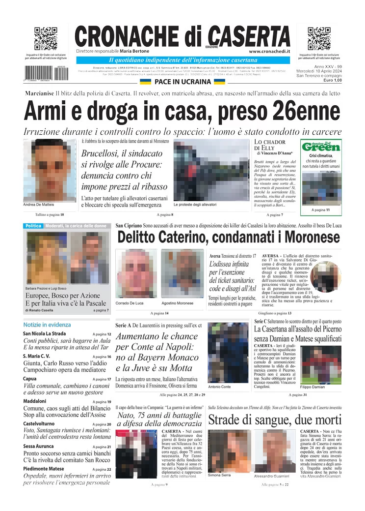 anteprima della prima pagina di cronache-di-caserta del 10/04/2024