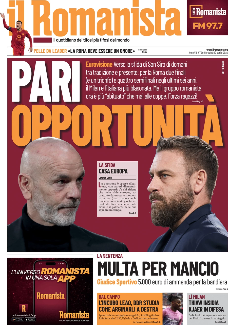 anteprima della prima pagina di il-romanista del 10/04/2024