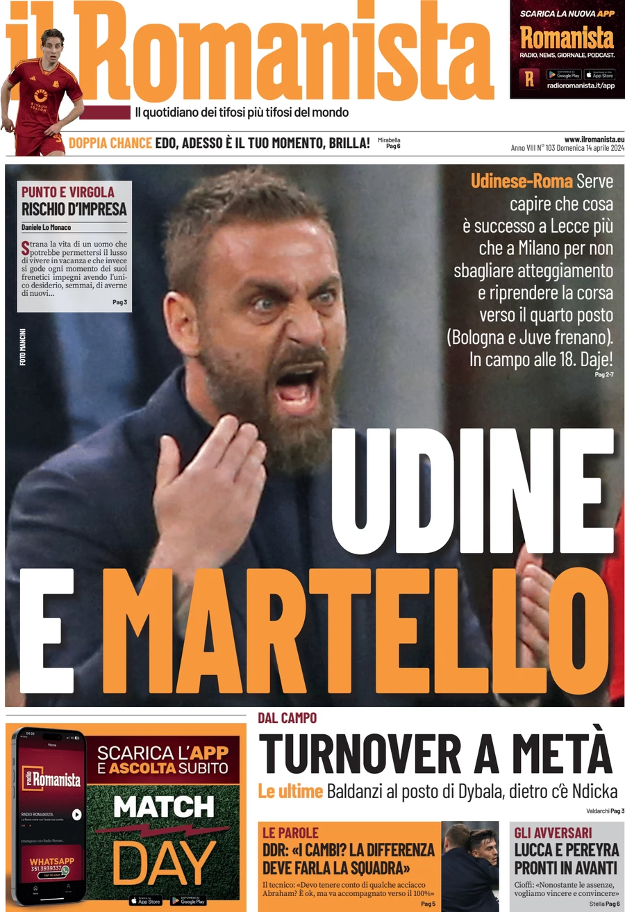 anteprima della prima pagina di il-romanista del 14/04/2024
