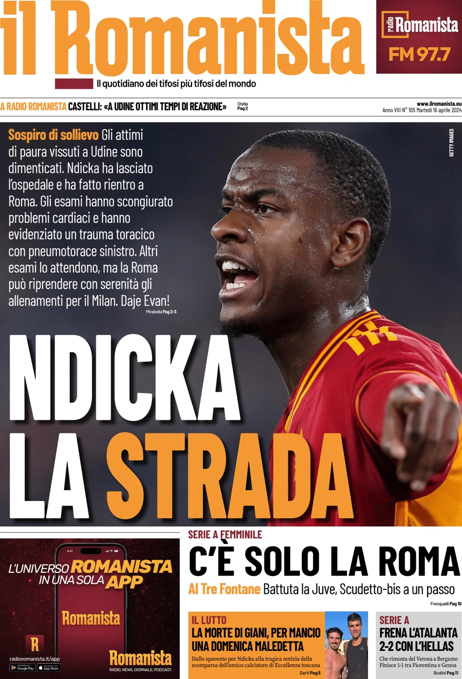 anteprima della prima pagina di il-romanista del 16/04/2024