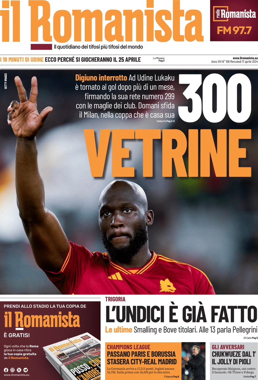 anteprima della prima pagina di il-romanista del 17/04/2024
