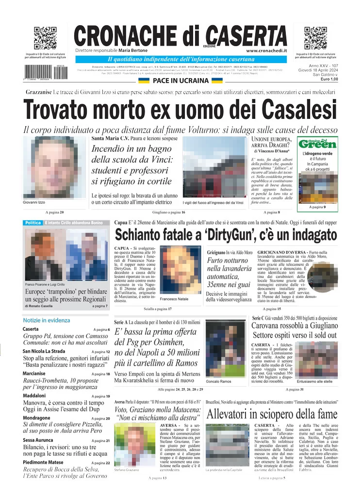 anteprima della prima pagina di cronache-di-caserta del 18/04/2024