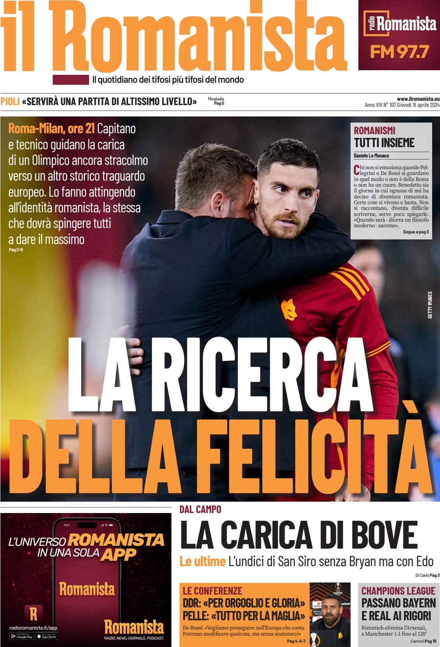 anteprima della prima pagina di il-romanista del 18/04/2024