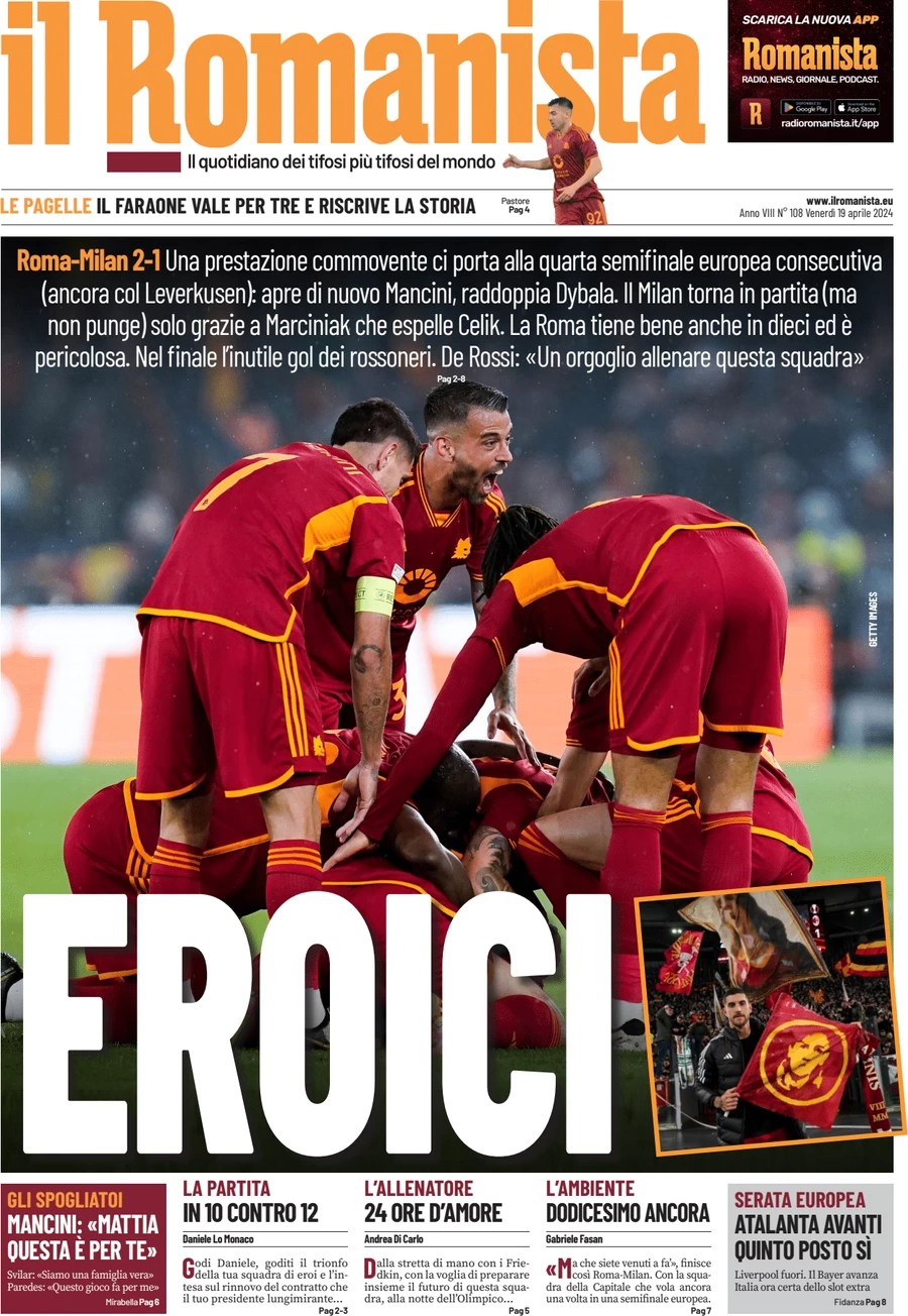 anteprima della prima pagina di il-romanista del 19/04/2024