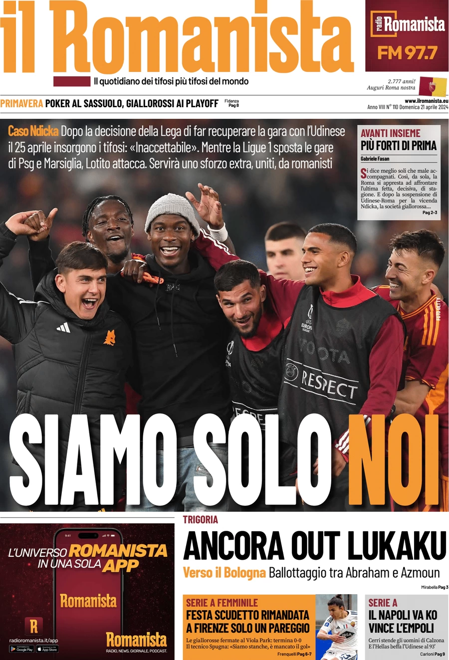anteprima della prima pagina di il-romanista del 21/04/2024