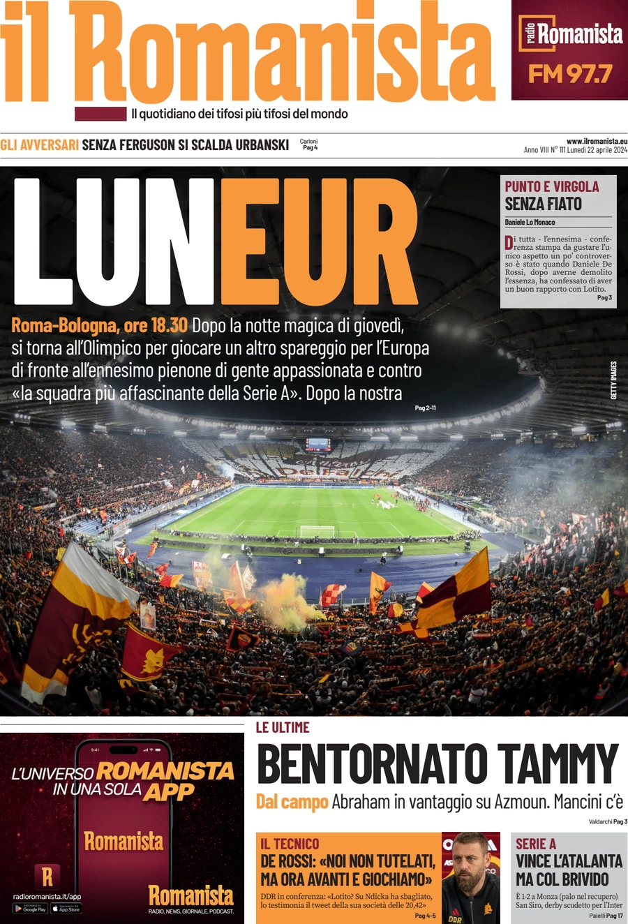 anteprima della prima pagina di il-romanista del 22/04/2024