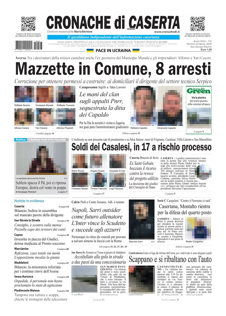 anteprima della prima pagina di cronache-di-caserta del 23/04/2024