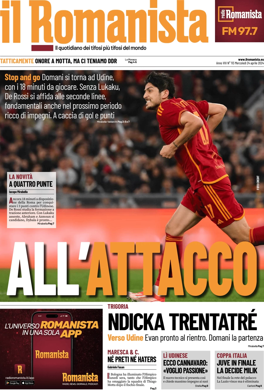 anteprima della prima pagina di il-romanista del 24/04/2024