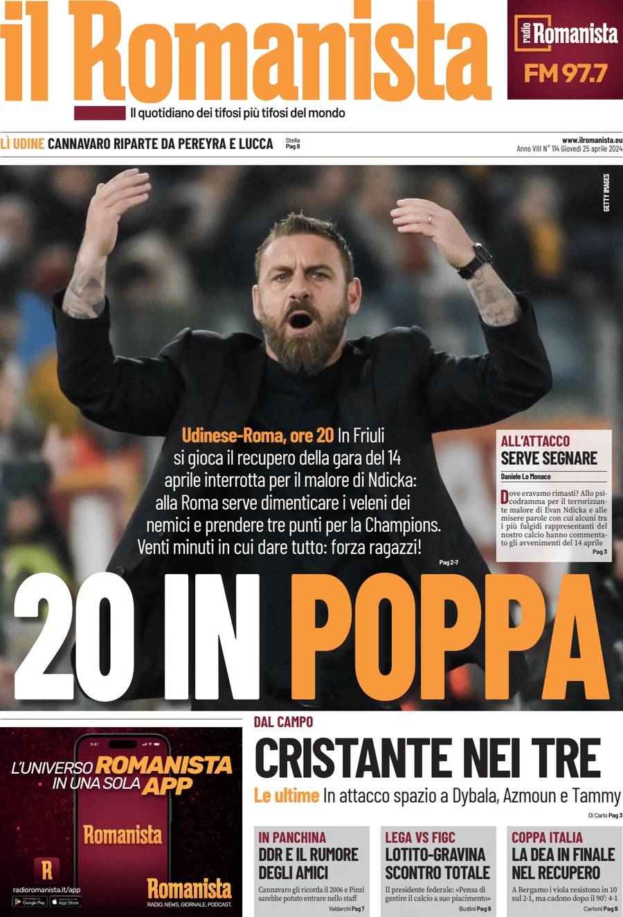 anteprima della prima pagina di il-romanista del 25/04/2024