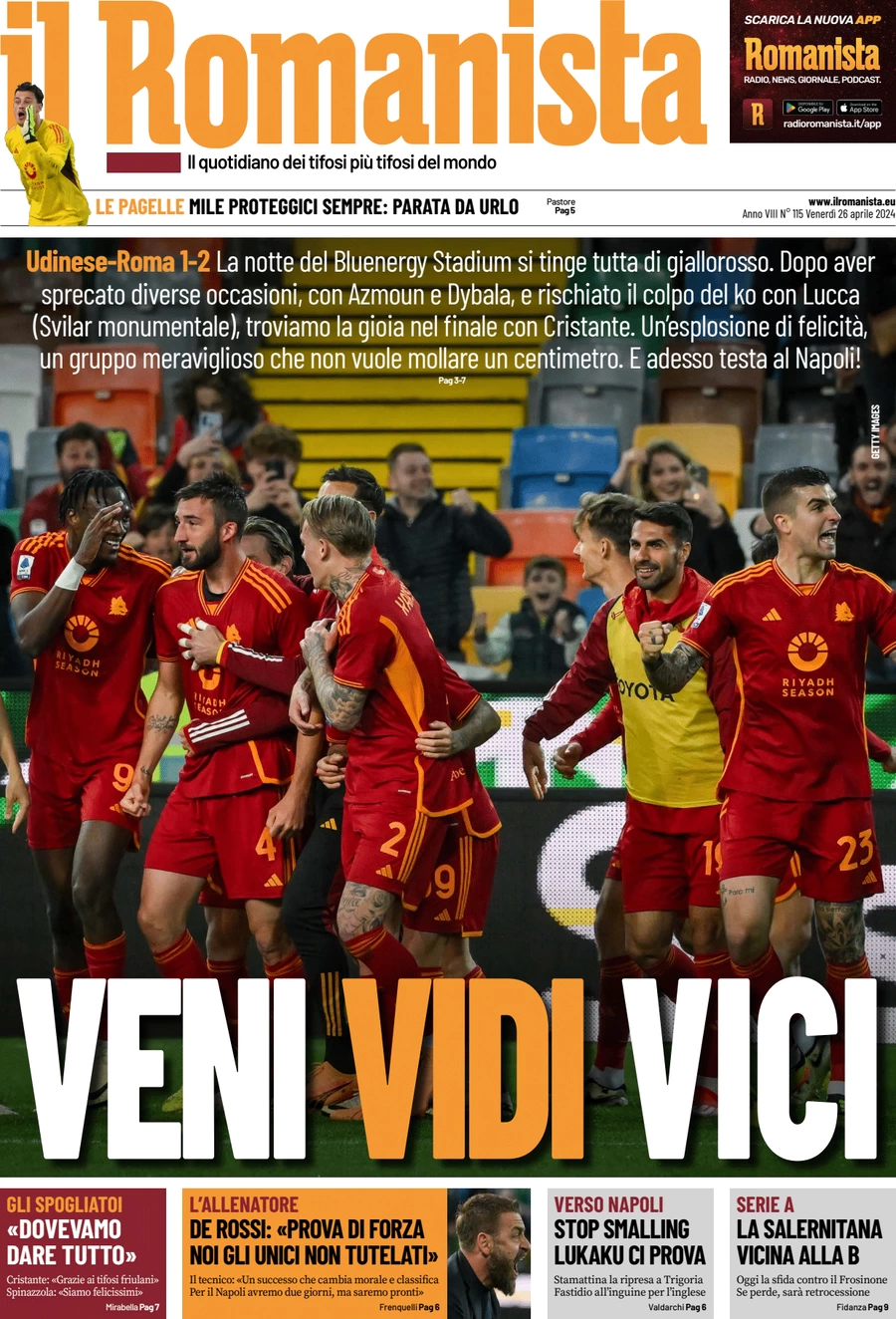 anteprima della prima pagina di il-romanista del 26/04/2024