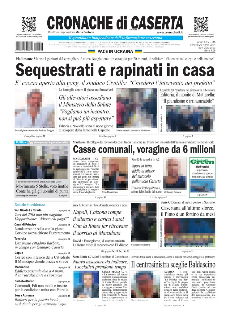 anteprima della prima pagina di cronache-di-caserta del 26/04/2024