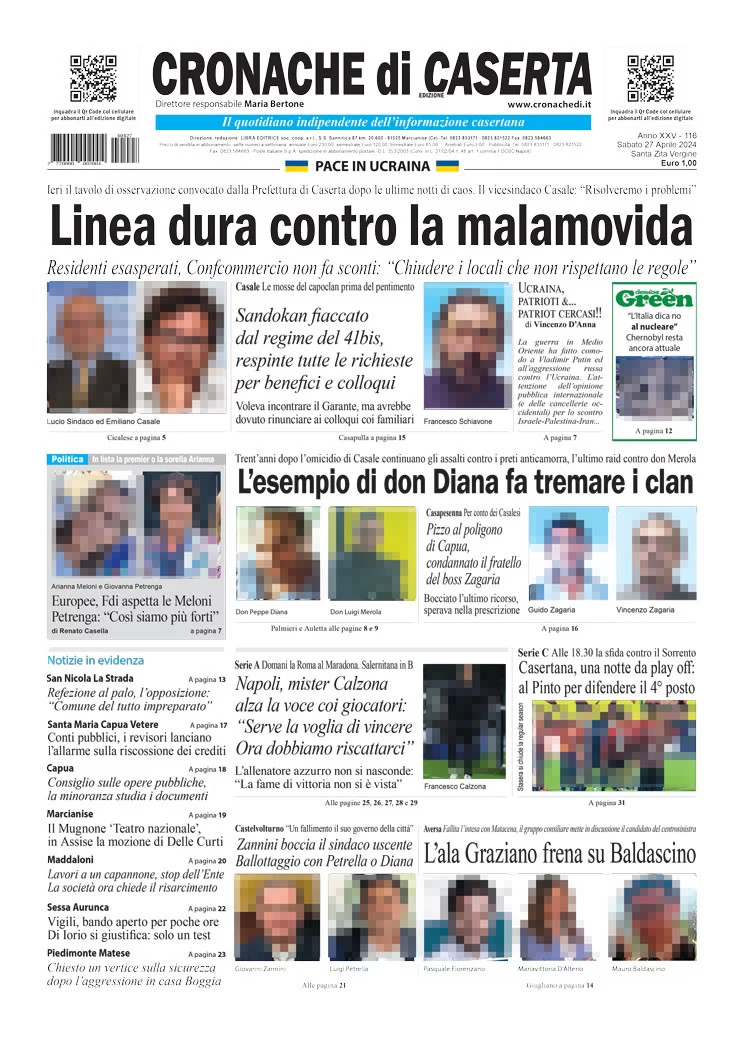 anteprima della prima pagina di cronache-di-caserta del 27/04/2024