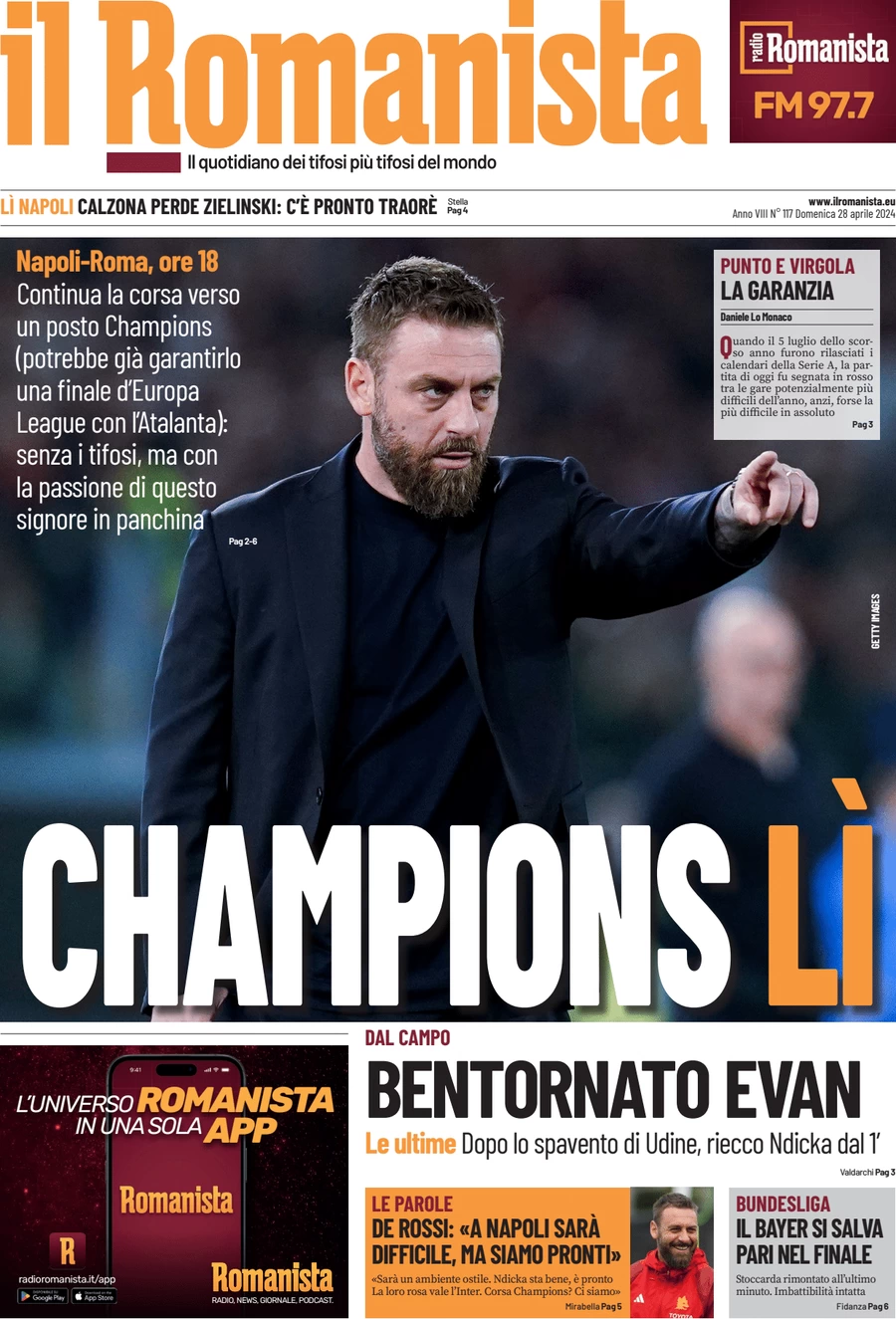 anteprima della prima pagina di il-romanista del 27/04/2024