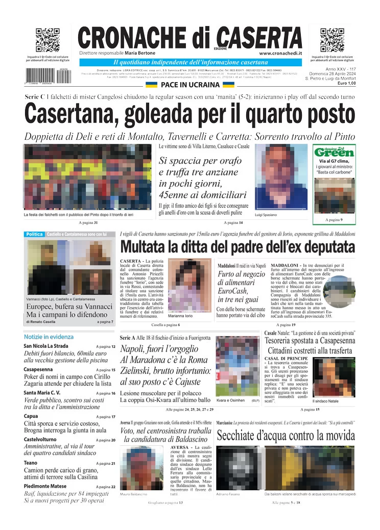 anteprima della prima pagina di cronache-di-caserta del 28/04/2024