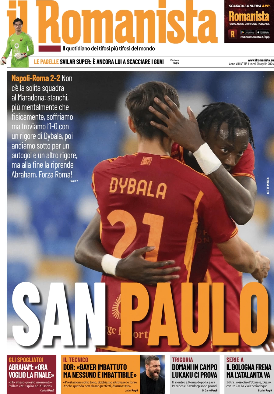 anteprima della prima pagina di il-romanista del 29/04/2024