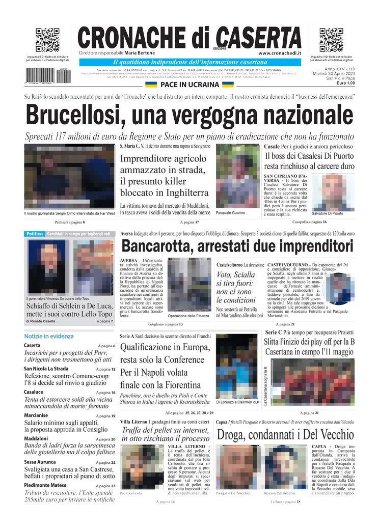 anteprima della prima pagina di cronache-di-caserta del 30/04/2024