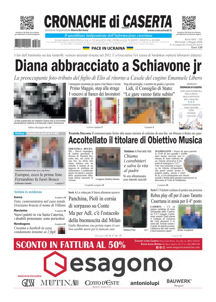 anteprima della prima pagina di cronache-di-caserta del 01/05/2024