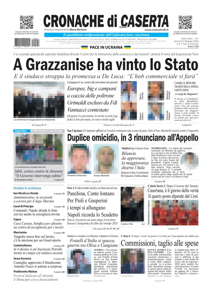 anteprima della prima pagina di cronache-di-caserta del 03/05/2024