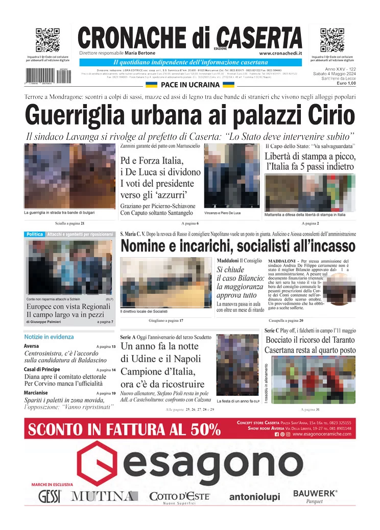 anteprima della prima pagina di cronache-di-caserta del 04/05/2024