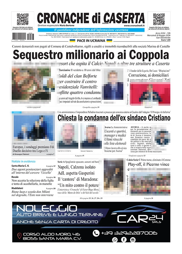 anteprima della prima pagina di cronache-di-caserta del 08/05/2024