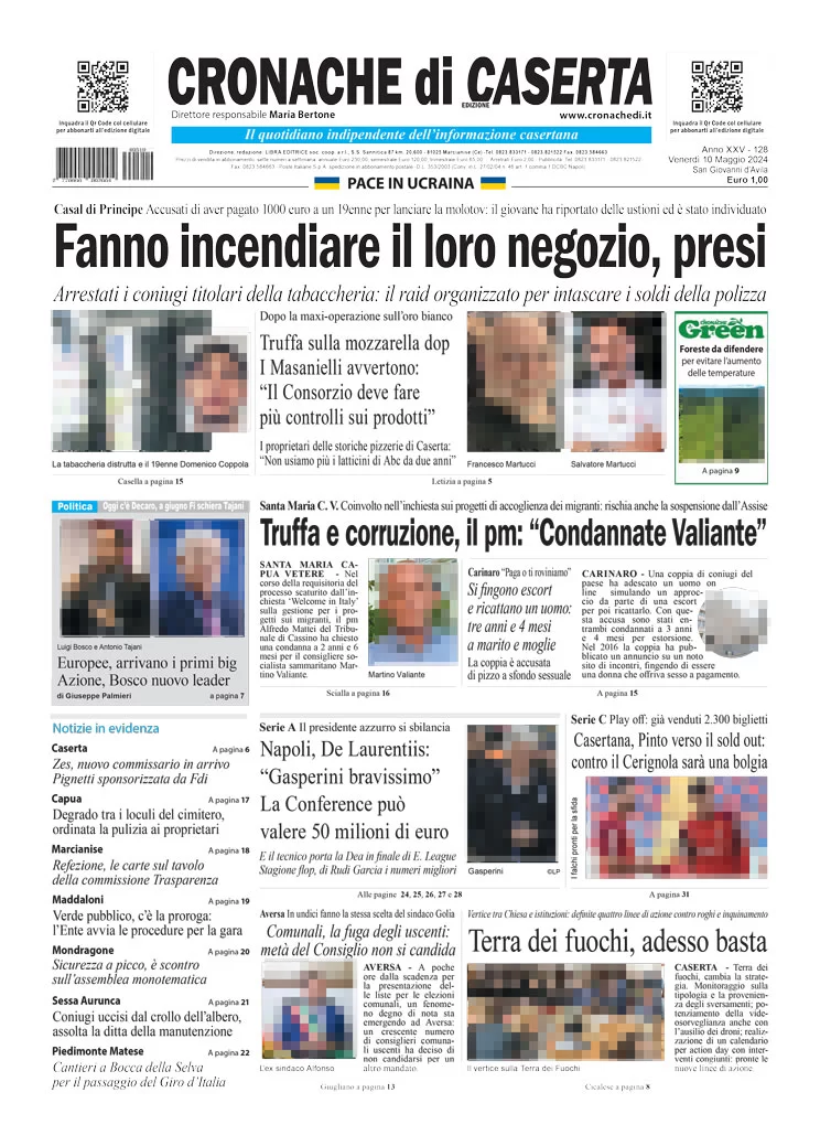 anteprima della prima pagina di cronache-di-caserta del 10/05/2024