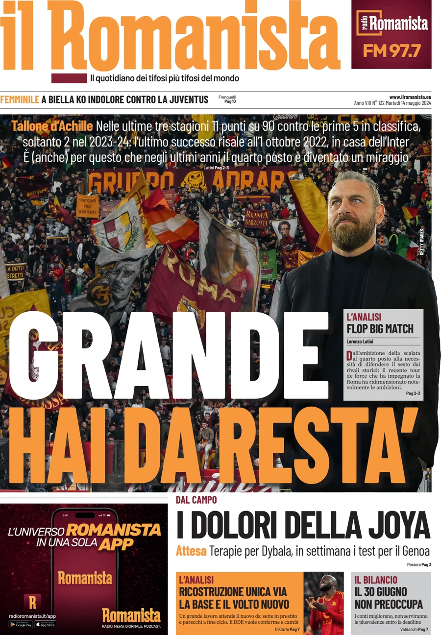 anteprima della prima pagina di il-romanista del 13/05/2024