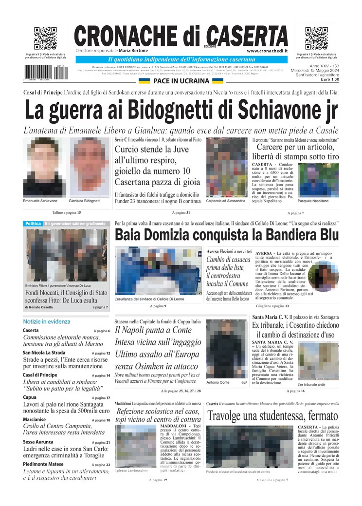 anteprima della prima pagina di cronache-di-caserta del 15/05/2024