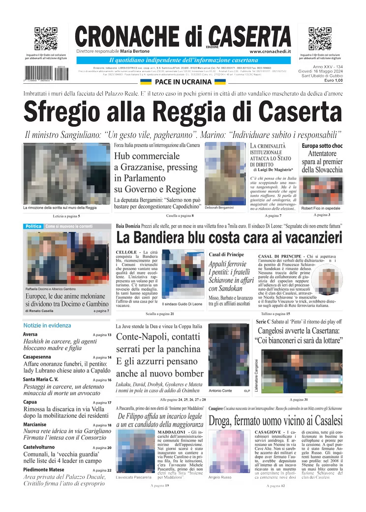 anteprima della prima pagina di cronache-di-caserta del 16/05/2024