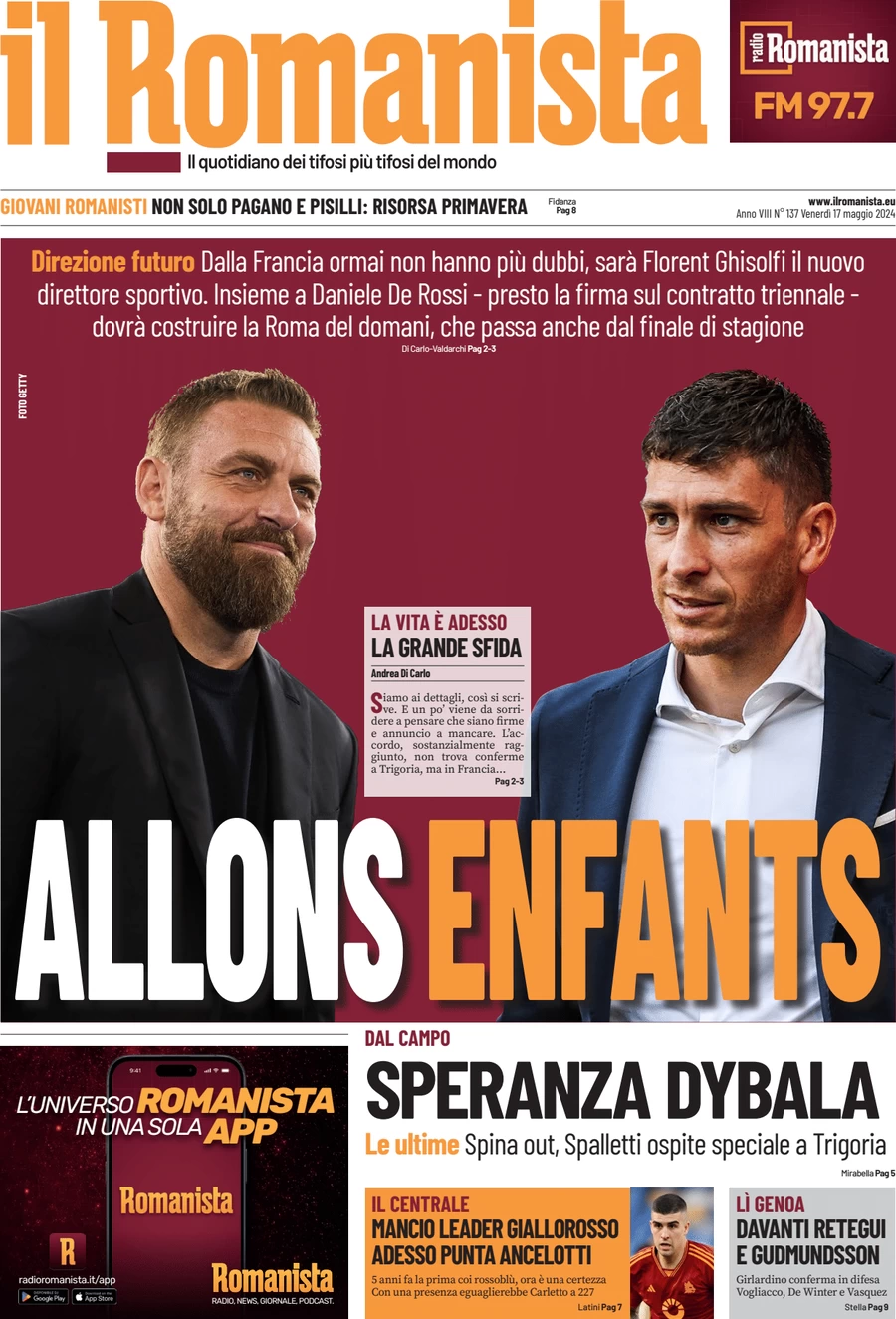 anteprima della prima pagina di il-romanista del 16/05/2024