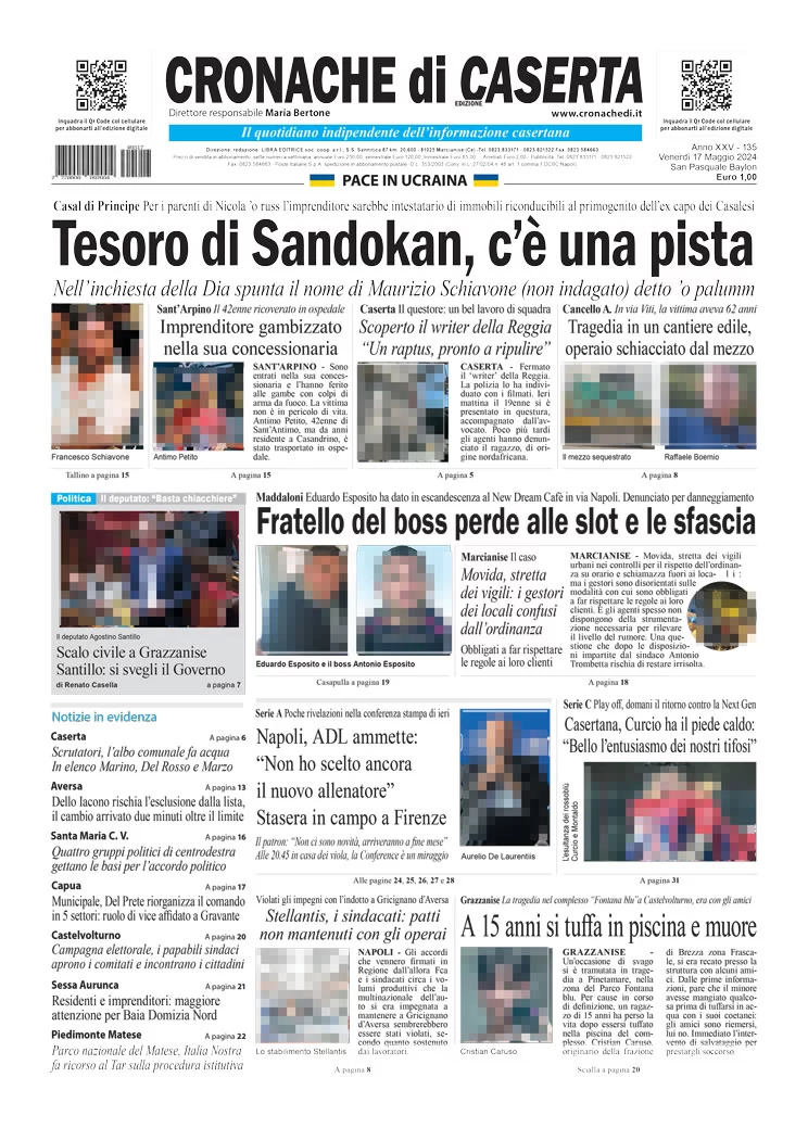 anteprima della prima pagina di cronache-di-caserta del 17/05/2024
