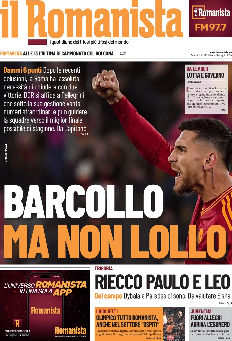 anteprima della prima pagina di il-romanista del 18/05/2024